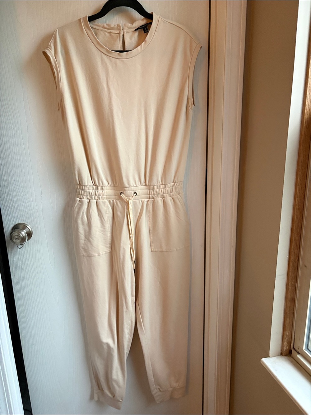 Banana Republic Sleeveless Drawstring Jumpsuit in Cream
